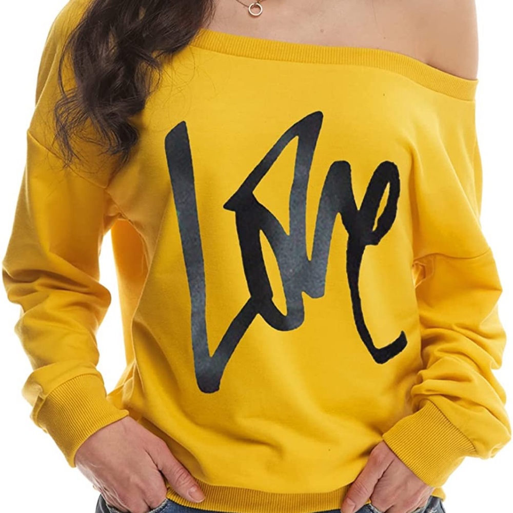 💛 L O V E Letter Off-the-Shoulder Pullover Sweatshirt